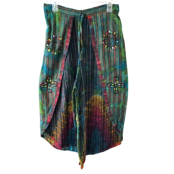 Rising International Womens Large Cotton Tie Dyed Print Pants Skirt Drawstring - Picture 7 of 12